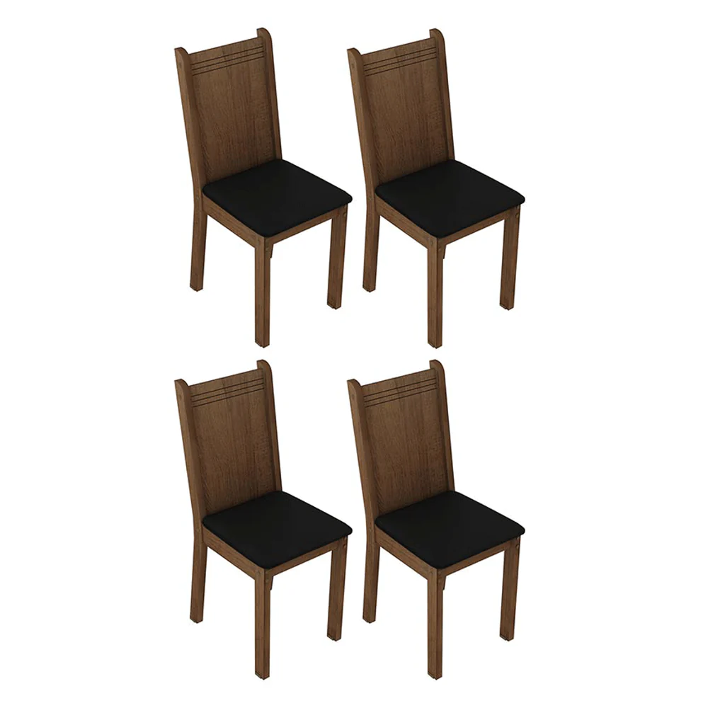 Conjunto Sala de Jantar Mesa Tampo de Vidro 4 Cadeiras Rustic/Preto Camélia Madesa - Image 6