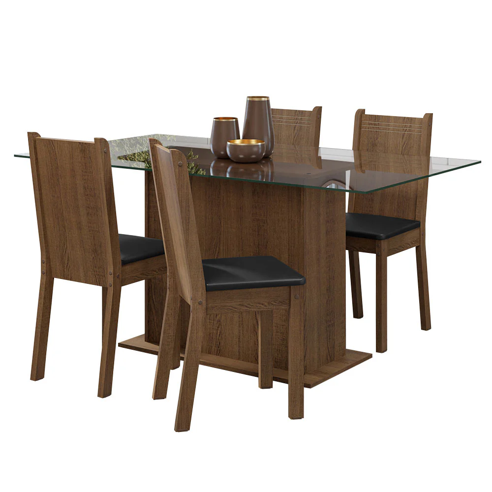 Conjunto Sala de Jantar Mesa Tampo de Vidro 4 Cadeiras Rustic/Preto Espanha Madesa - Image 2