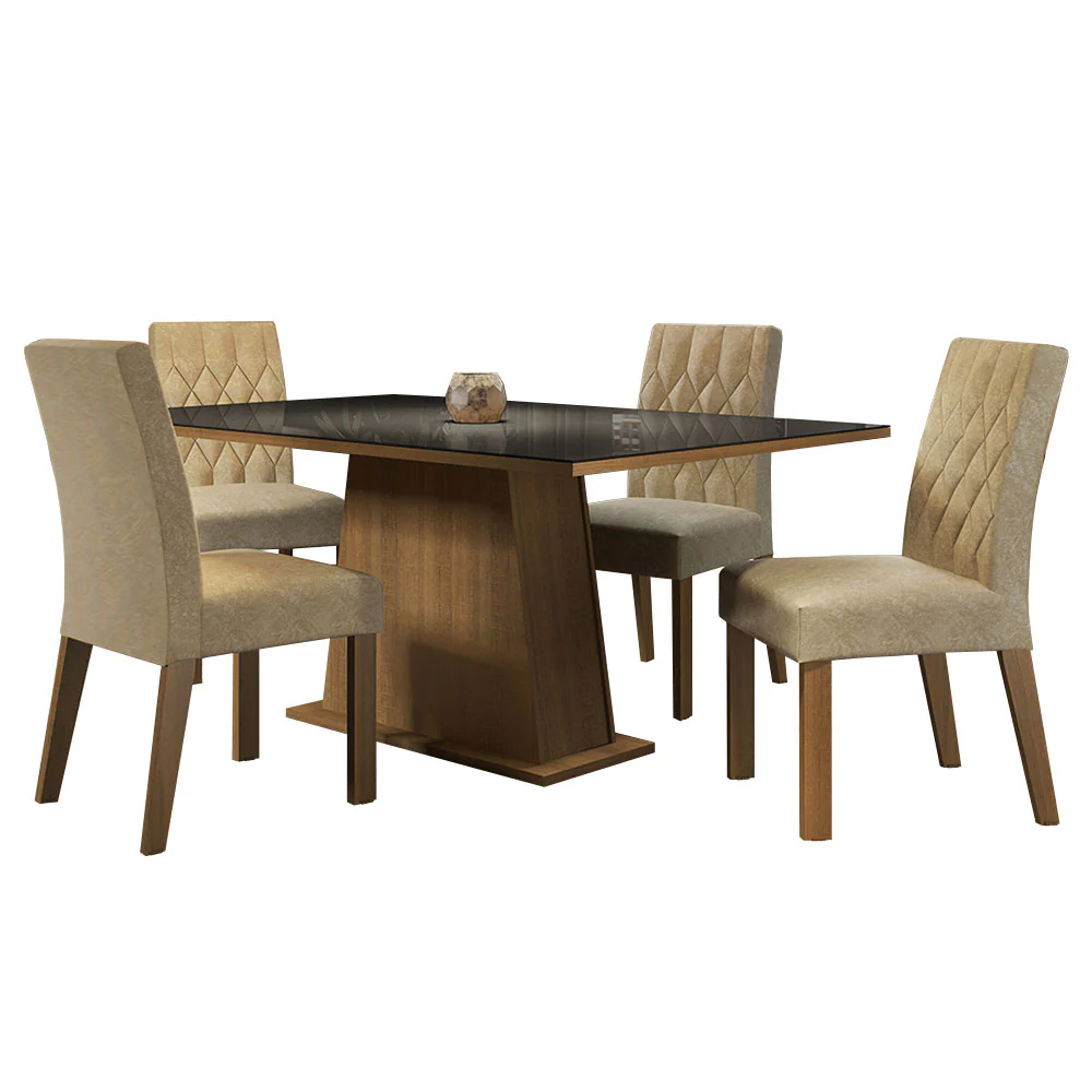 Conjunto Sala de Jantar Mesa Tampo de Vidro 4 Cadeiras Rustic/Preto/Imperial Aryeli Madesa - Image 2