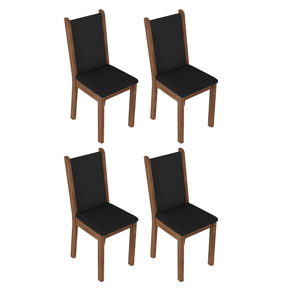 Conjunto Sala de Jantar Mesa Tampo de Vidro 4 Cadeiras Rustic/Preto Martina Madesa - Image 6