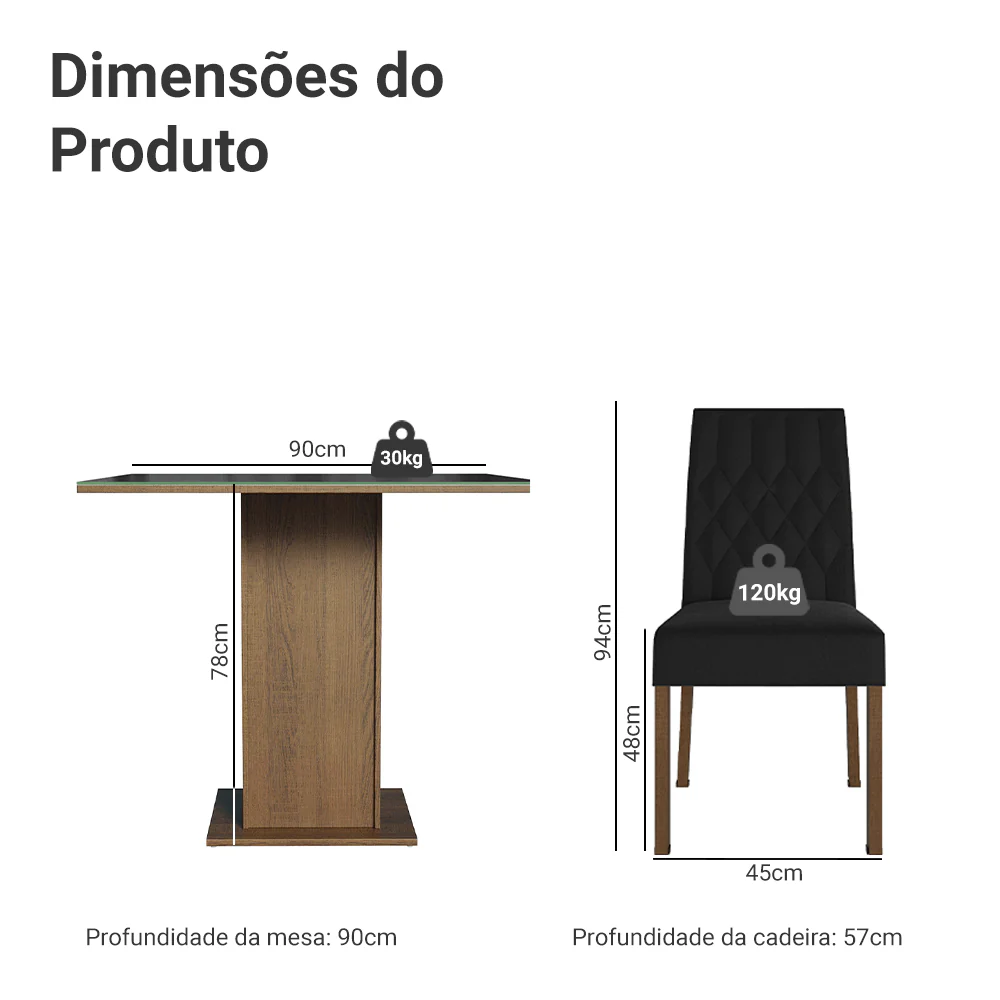Conjunto Sala de Jantar Mesa Tampo de Vidro 4 Cadeiras Rustic/Preto/Oxford Anaju Madesa - Image 3