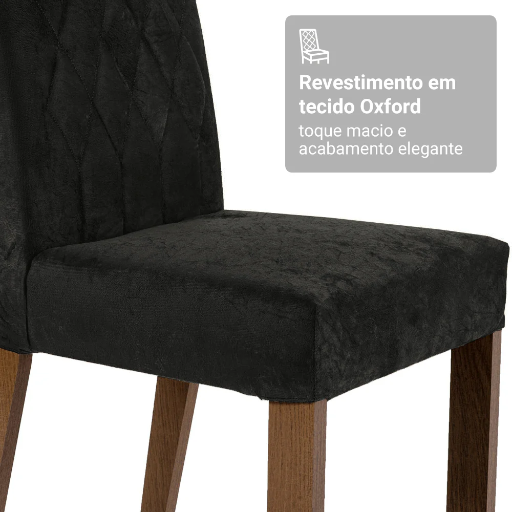 Conjunto Sala de Jantar Mesa Tampo de Vidro 4 Cadeiras Rustic/Preto/Oxford Anaju Madesa - Image 9