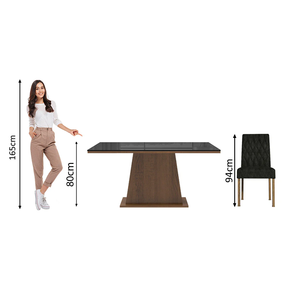 Conjunto Sala de Jantar Mesa Tampo de Vidro 4 Cadeiras Rustic/Preto/Oxford Aryeli Madesa - Image 4