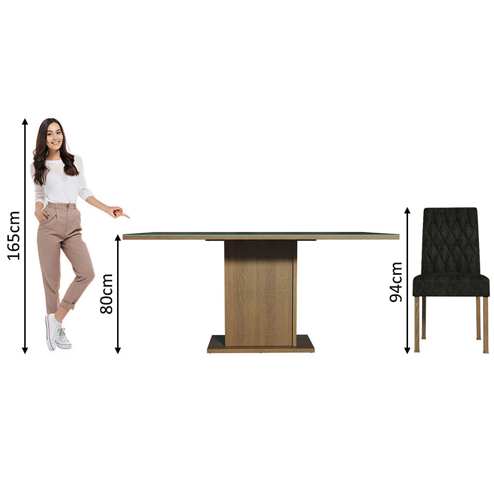 Conjunto Sala de Jantar Mesa Tampo de Vidro 4 Cadeiras Rustic/Preto/Oxford Marilia Madesa - Image 4