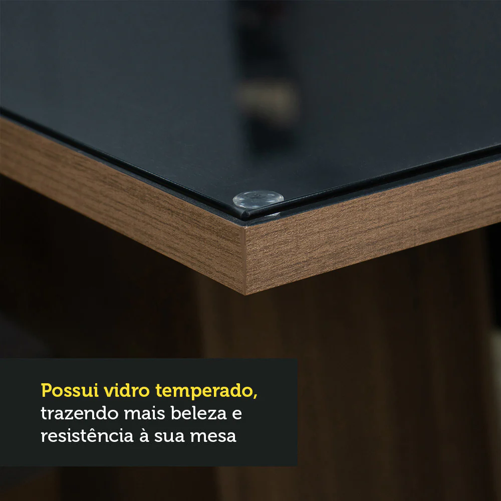Conjunto Sala de Jantar Mesa Tampo de Vidro 4 Cadeiras Rustic/Preto/Oxford Sabrina Madesa - Image 6