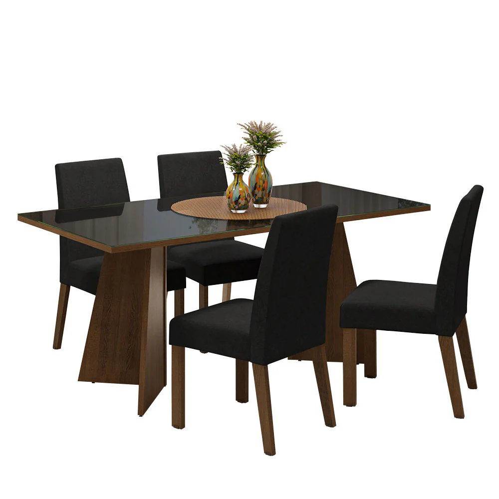Conjunto Sala de Jantar Mesa Tampo de Vidro 4 Cadeiras Rustic/Preto/Oxford Taylor Madesa - Image 2