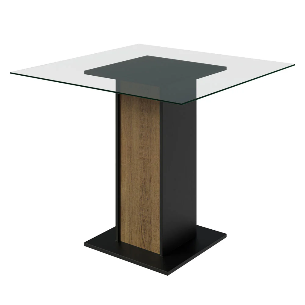 Conjunto Sala de Jantar Mesa Tampo de Vidro 4 Cadeiras Rustic/Preto/Silver Noemi Madesa - Image 5