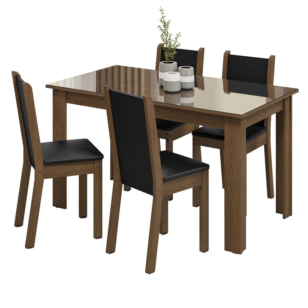 Conjunto Sala de Jantar Mesa Tampo de Vidro 4 Cadeiras Rustic/Preto Suzy Madesa - Image 2