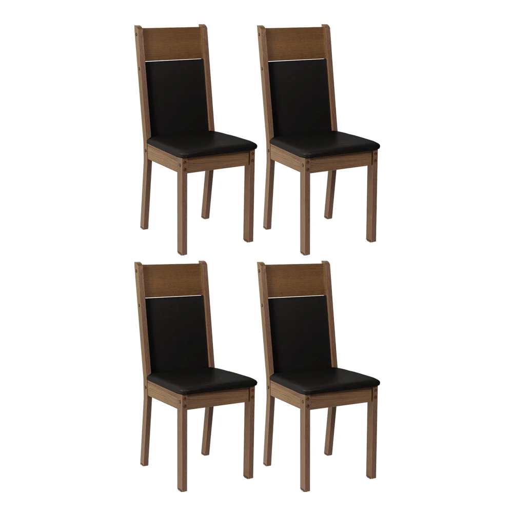 Conjunto Sala de Jantar Mesa Tampo de Vidro 4 Cadeiras Rustic/Preto Viena Madesa - Image 6