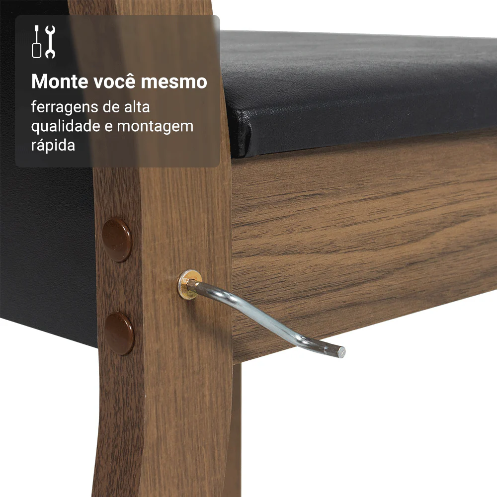 Conjunto Sala de Jantar Mesa Tampo de Vidro 4 Cadeiras Rustic/Preto Viena Madesa - Image 9