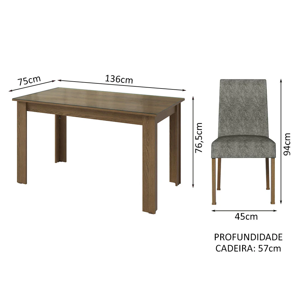 Conjunto Sala de Jantar Mesa Tampo de Vidro 4 Cadeiras Rustic/Silver Antônia Madesa - Image 3