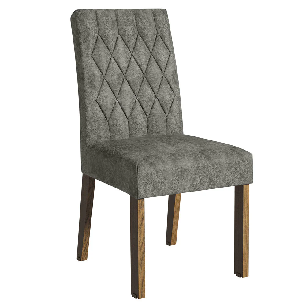 Conjunto Sala de Jantar Mesa Tampo de Vidro 4 Cadeiras Rustic/Silver Celina Madesa - Image 6