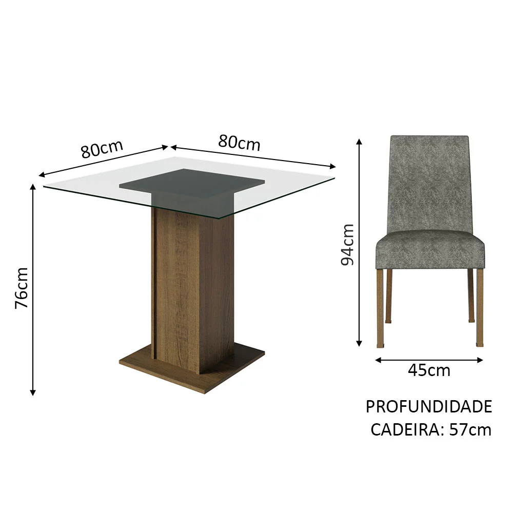 Conjunto Sala de Jantar Mesa Tampo de Vidro 4 Cadeiras Rustic/Silver Ivy Madesa - Image 3