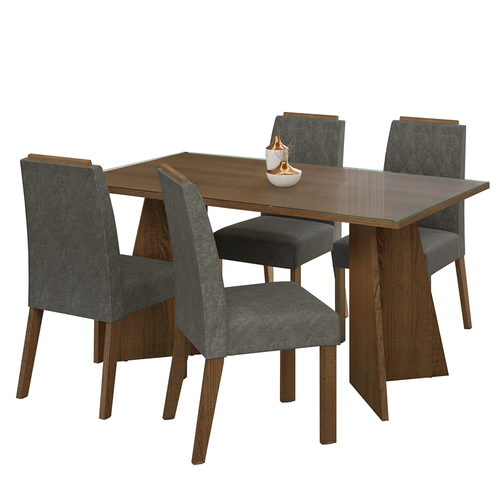 Conjunto Sala de Jantar Mesa Tampo de Vidro 4 Cadeiras Rustic/Silver Porto Madesa - Image 2