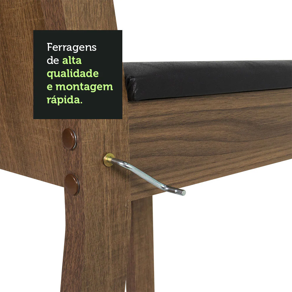 Conjunto Sala de Jantar Mesa Tampo de Vidro 4 Cadeiras Rustic/Sintético Preto Kiara Madesa - Image 8