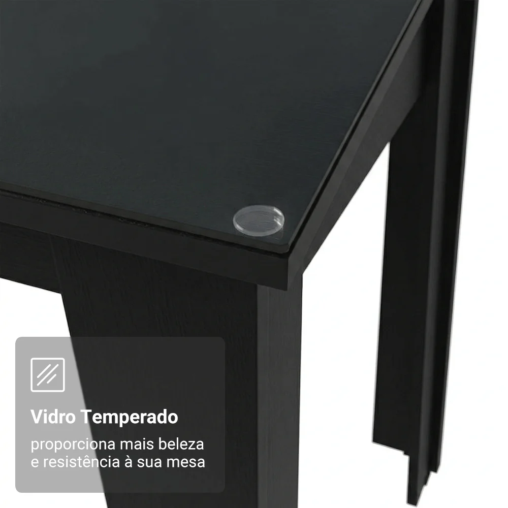 Conjunto Sala de Jantar Mesa Tampo de Vidro 6 Cadeiras Preto/Rustic Heloísa Madesa - Image 7