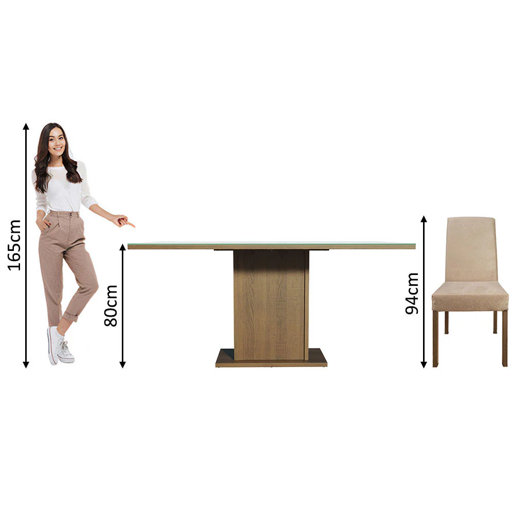 Conjunto Sala de Jantar Mesa Tampo de Vidro 6 Cadeiras Rustic/Branco/Imperial Alexis Madesa - Image 6