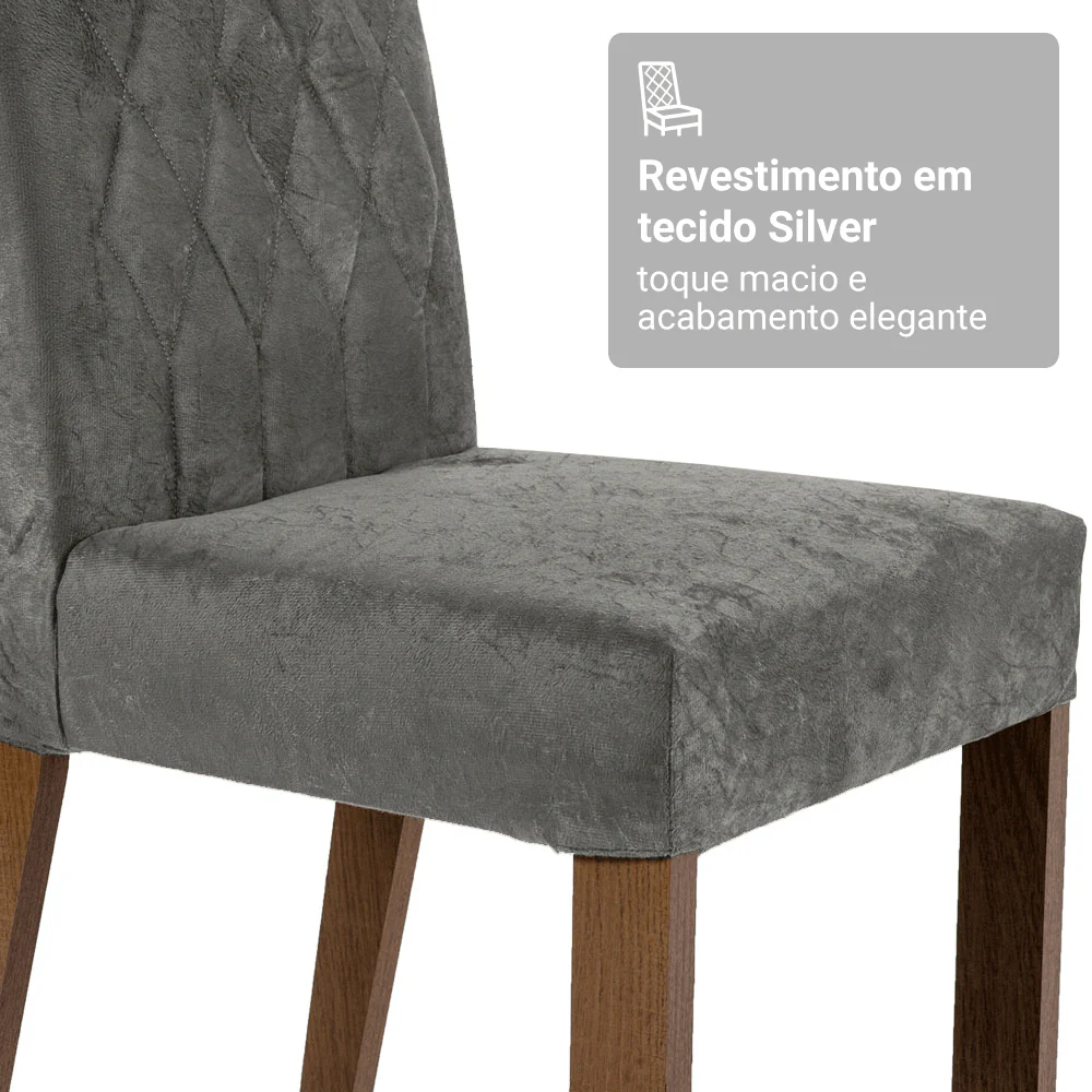 Conjunto Sala de Jantar Mesa Tampo de Vidro 6 Cadeiras Rustic/Cinza/Silver Geórgia Madesa - Image 6
