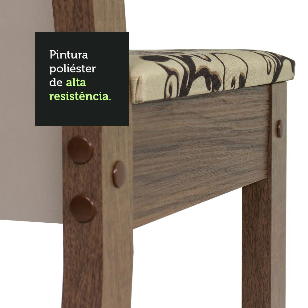 Conjunto Sala de Jantar Mesa Tampo de Vidro 6 Cadeiras Rustic/Crema/Bege Marrom Yolanda Madesa - Image 8