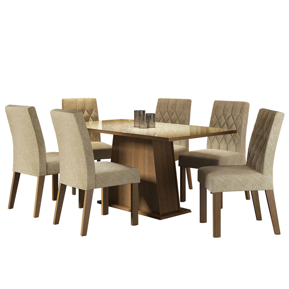 Conjunto Sala de Jantar Mesa Tampo de Vidro 6 Cadeiras Rustic/Crema/Imperial Stéfani Madesa - Image 2