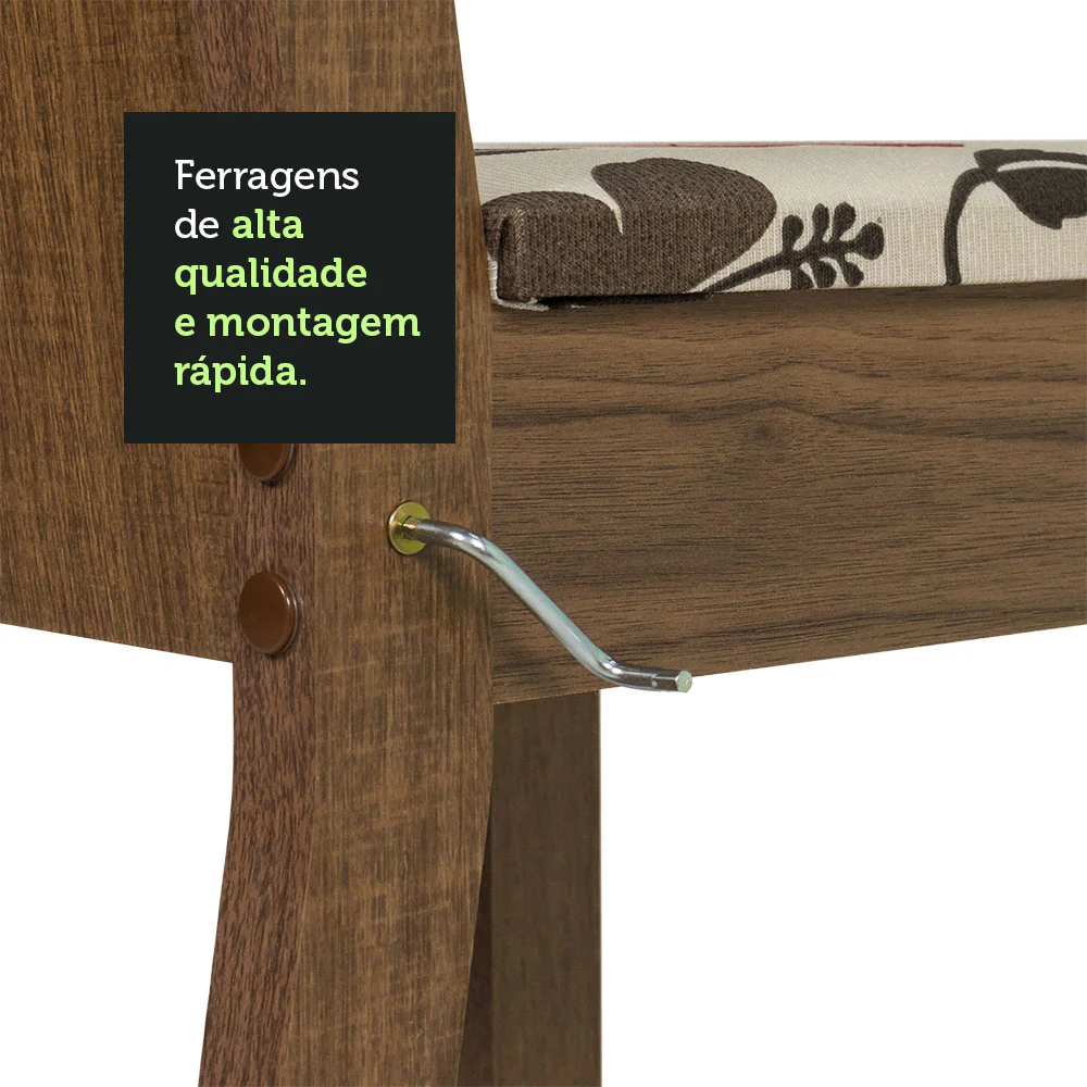 Conjunto Sala de Jantar Mesa Tampo de Vidro 6 Cadeiras Rustic/Hibiscos Isla Madesa - Image 8