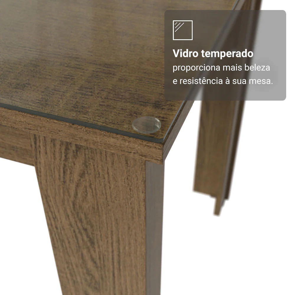 Conjunto Sala de Jantar Mesa Tampo de Vidro 6 Cadeiras Rustic/Imperial Odara Madesa - Image 8