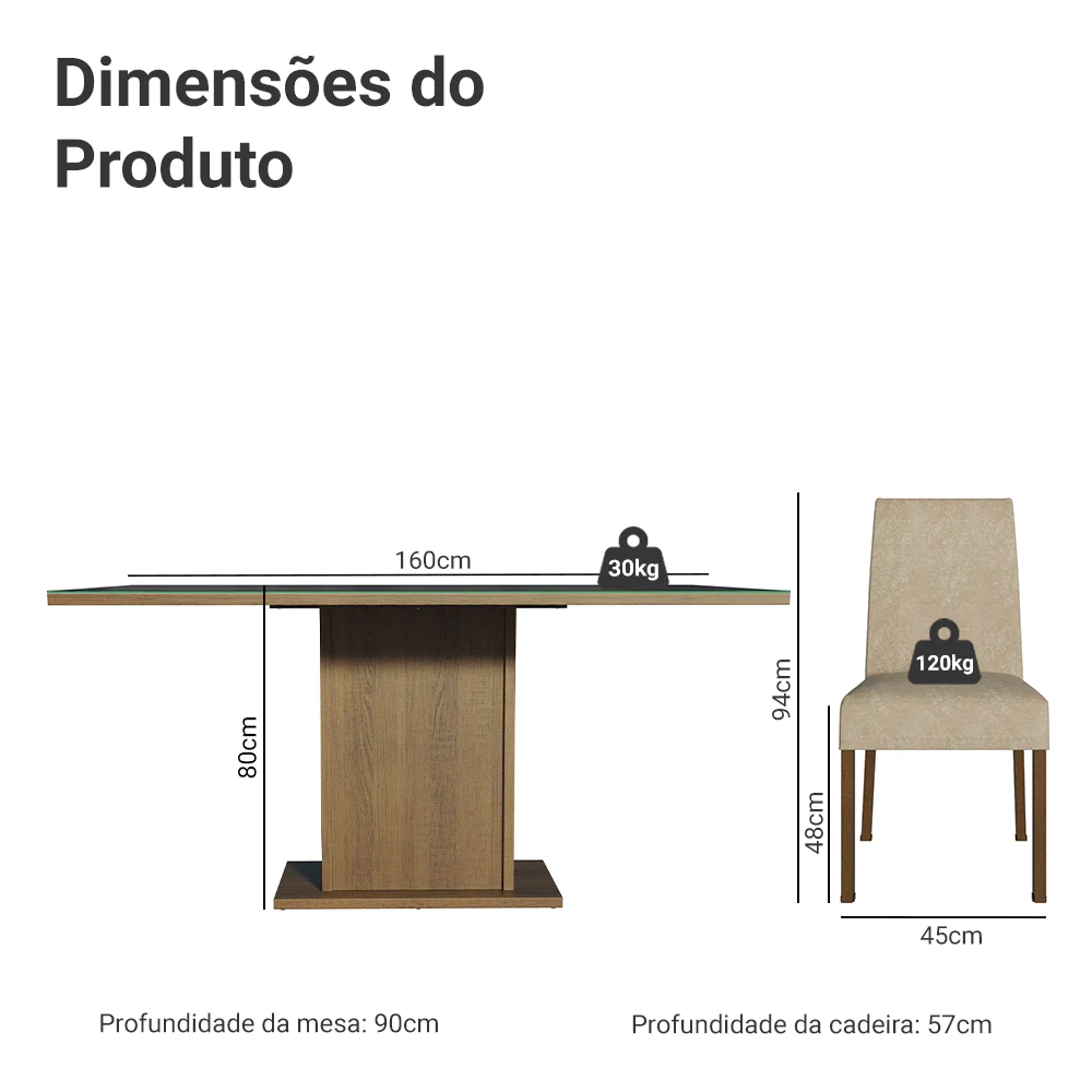 Conjunto Sala de Jantar Mesa Tampo de Vidro 6 Cadeiras Rustic/Preto/Imperial Alexis Madesa - Image 3