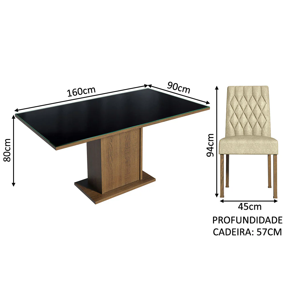 Conjunto Sala de Jantar Mesa Tampo de Vidro 6 Cadeiras Rustic/Preto/Imperial Geórgia Madesa - Image 6