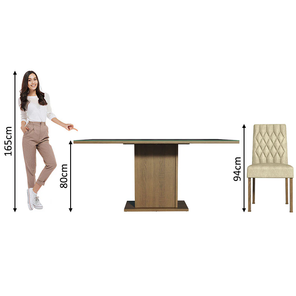 Conjunto Sala de Jantar Mesa Tampo de Vidro 6 Cadeiras Rustic/Preto/Imperial Geórgia Madesa - Image 7