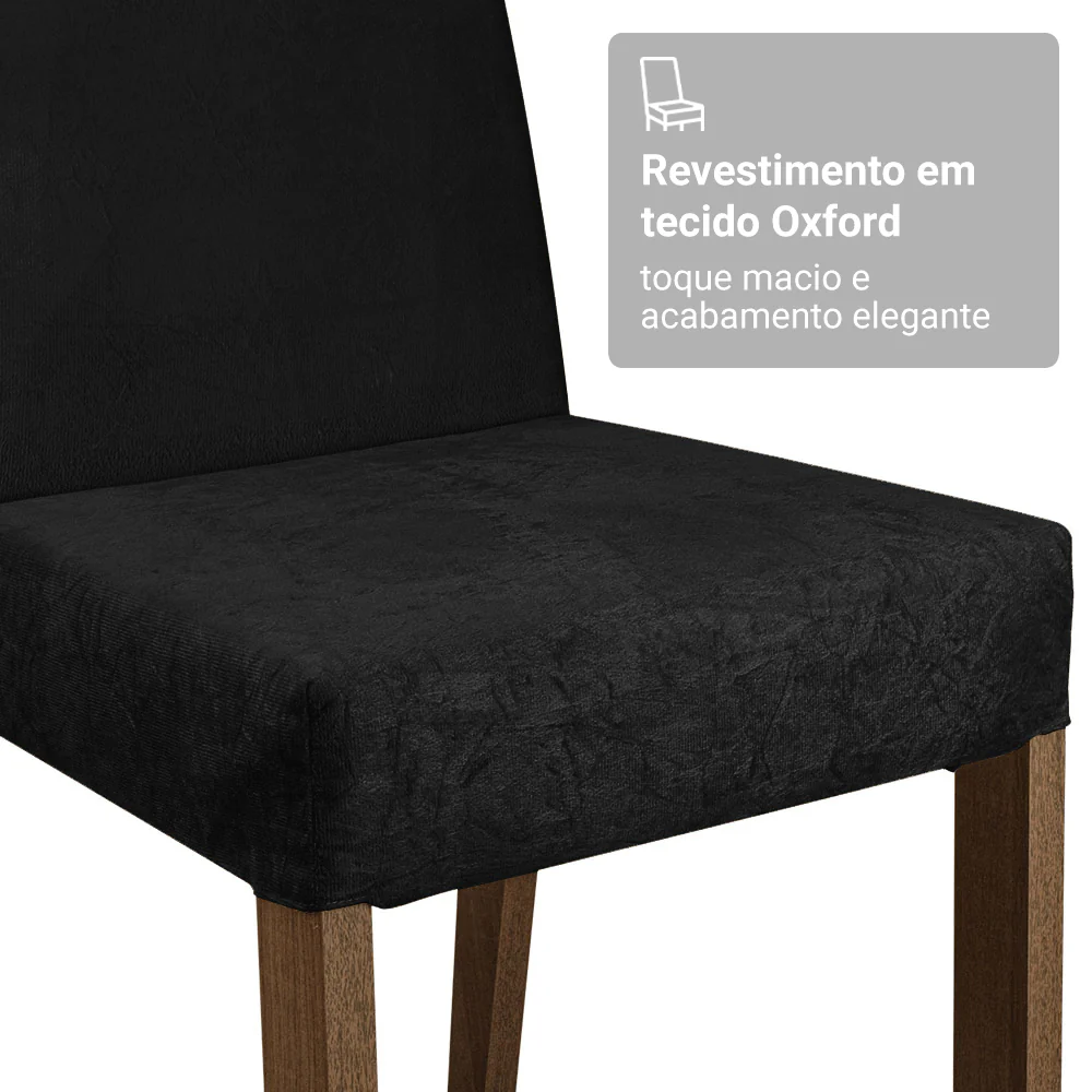 Conjunto Sala de Jantar Mesa Tampo de Vidro 6 Cadeiras Rustic/Preto/Oxford Alexis Madesa - Image 6