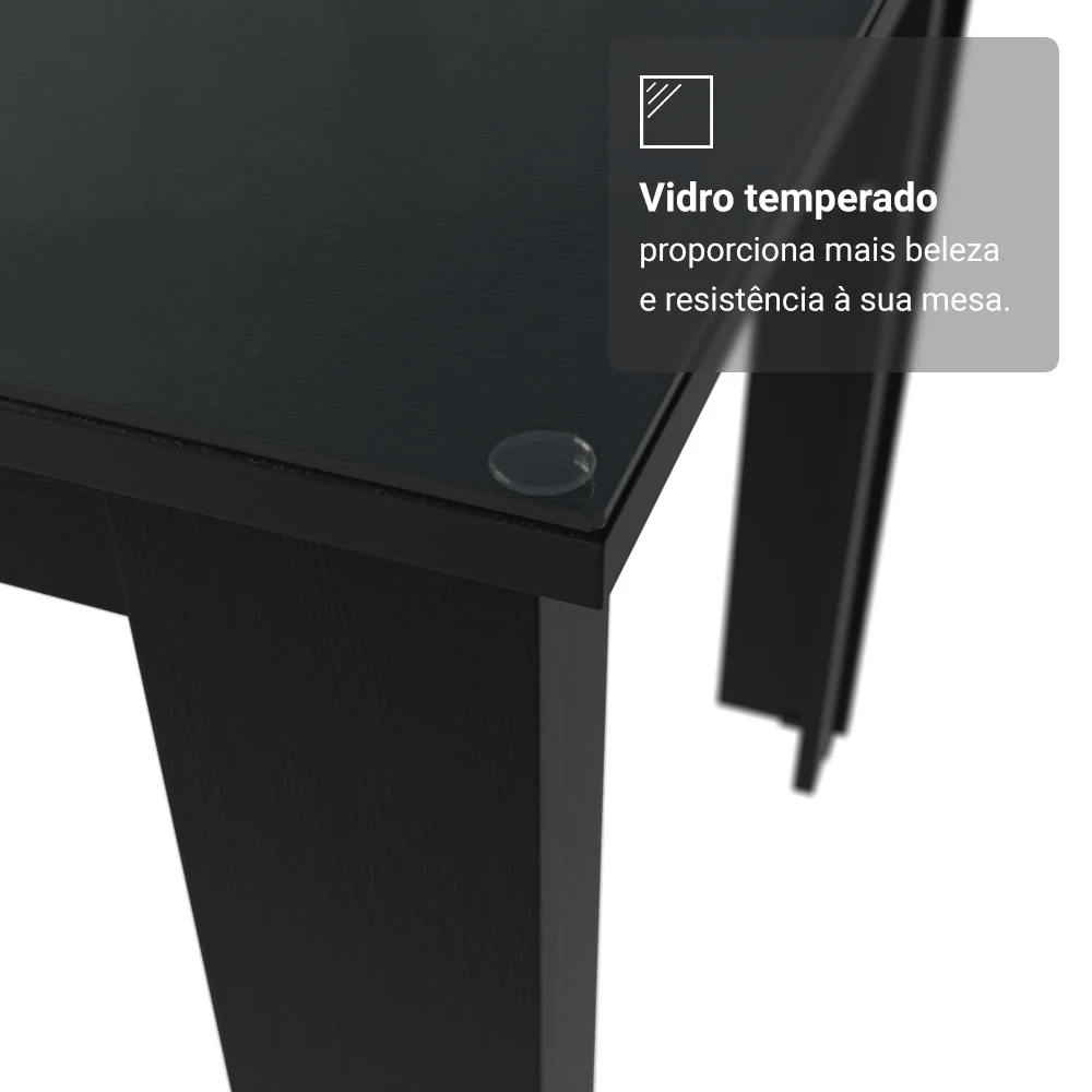 Conjunto Sala de Jantar Mesa Tampo de Vidro 6 Cadeiras Rustic/Preto/Oxford Odara Madesa - Image 8