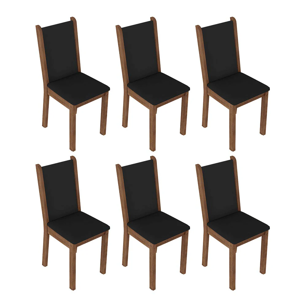 Conjunto Sala de Jantar Mesa Tampo de Vidro 6 Cadeiras Rustic/Preto Viola Madesa - Image 6
