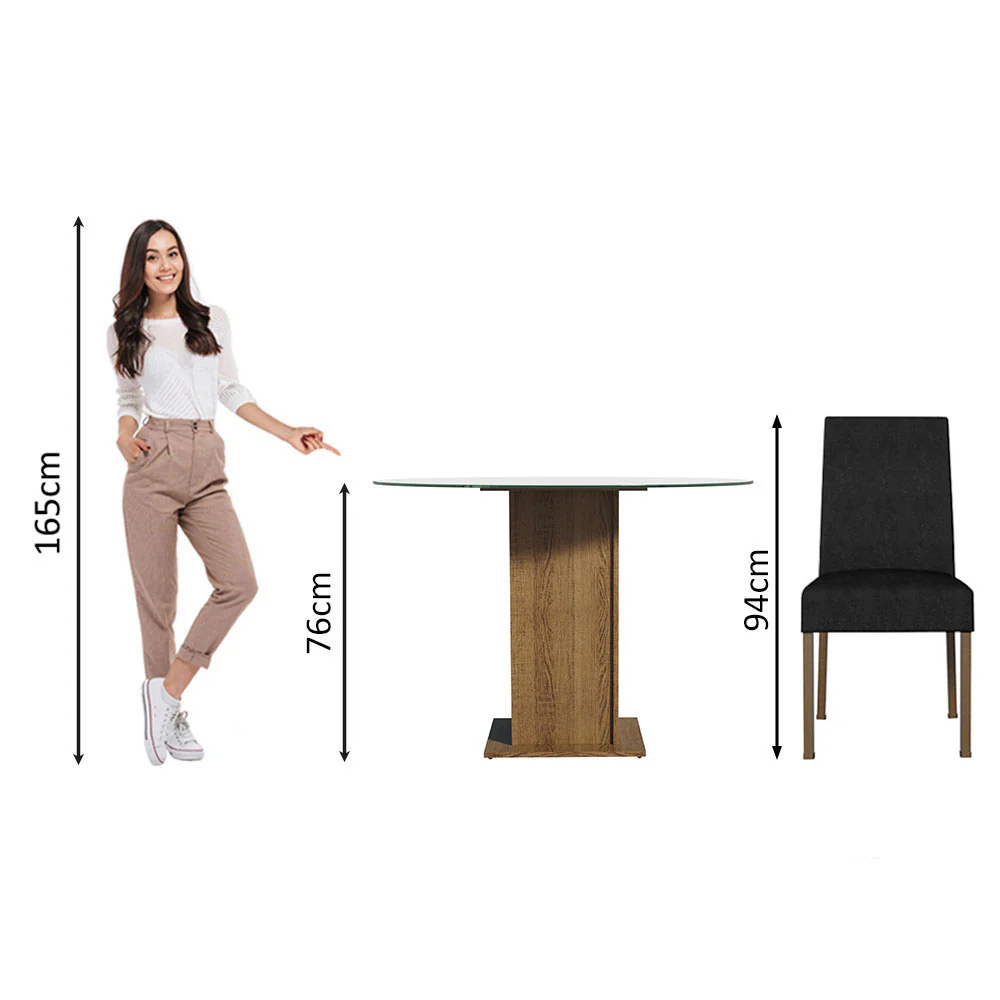 Conjunto Sala de Jantar Mesa Tampo de Vidro Redondo 4 Cadeiras Rustic/Oxford Mile Madesa - Image 4
