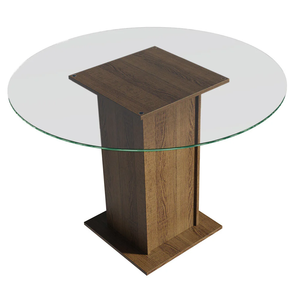 Conjunto Sala de Jantar Mesa Tampo de Vidro Redondo 4 Cadeiras Rustic/Oxford Mile Madesa - Image 5