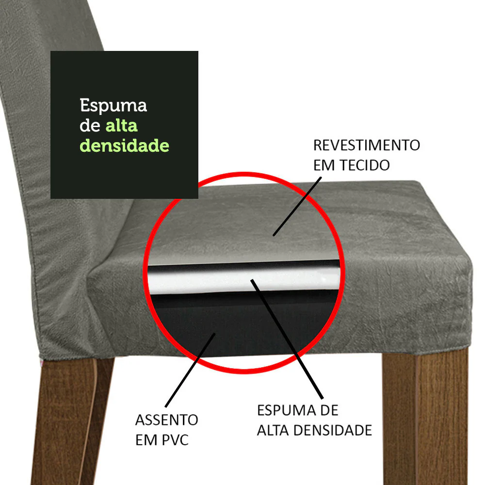 Conjunto Sala de Jantar Mesa Tampo de Vidro Redondo 4 Cadeiras Rustic/Silver Mile Madesa - Image 7