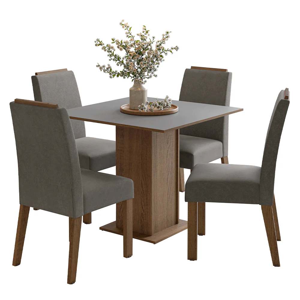 Conjunto Sala de Jantar Tampo de Madeira 4 Cadeiras Rustic/Cinza/Silver Aspen Madesa - Image 2