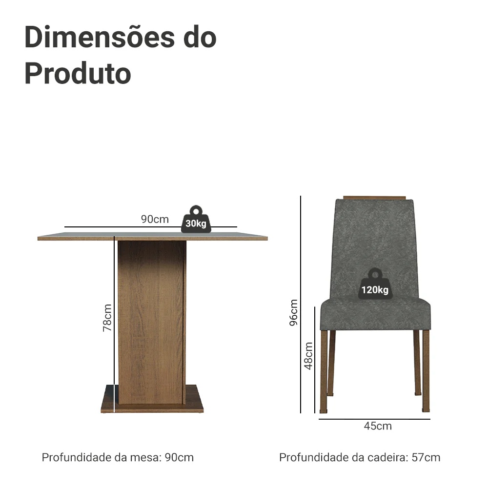 Conjunto Sala de Jantar Tampo de Madeira 4 Cadeiras Rustic/Cinza/Silver Aspen Madesa - Image 3