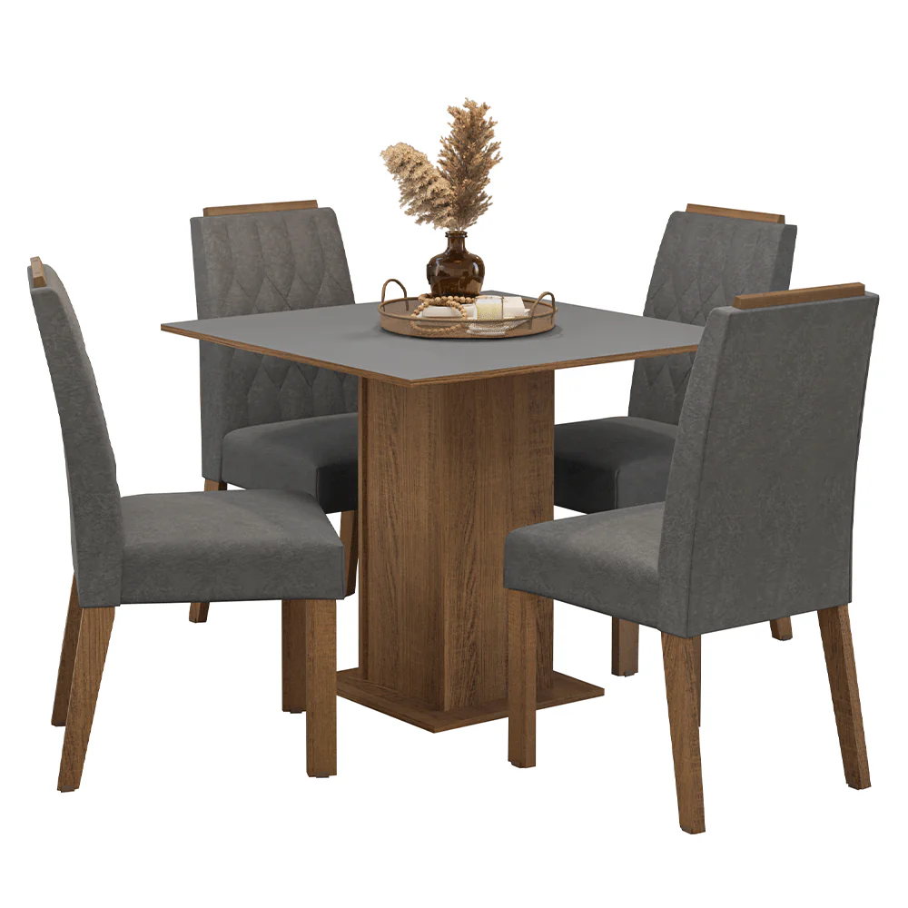 Conjunto Sala de Jantar Tampo de Madeira 4 Cadeiras Rustic/Cinza/Silver Cannes Madesa - Image 2