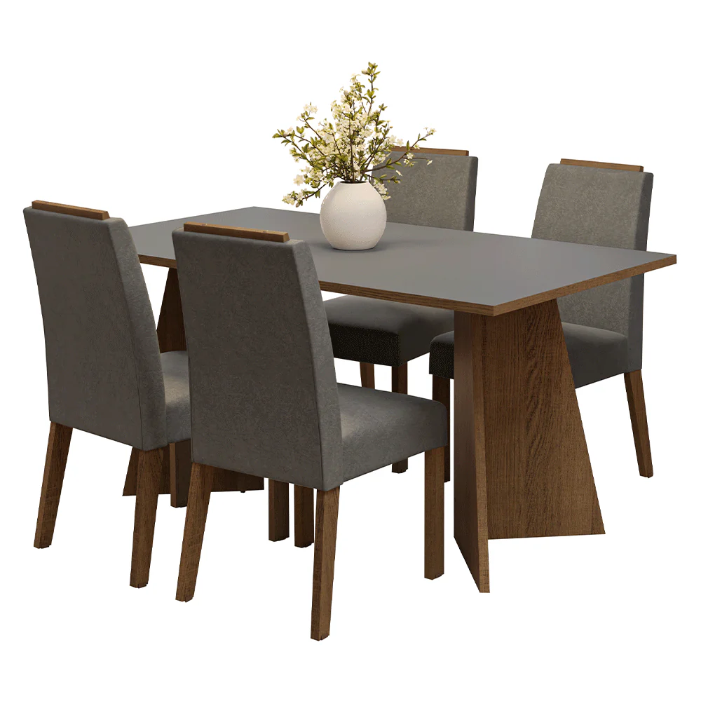 Conjunto Sala de Jantar Tampo de Madeira 4 Cadeiras Rustic/Cinza/Silver Évora Madesa - Image 2