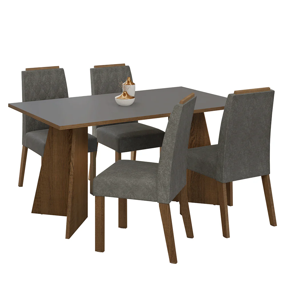 Conjunto Sala de Jantar Tampo de Madeira 4 Cadeiras Rustic/Cinza/Silver Tulum Madesa - Image 2
