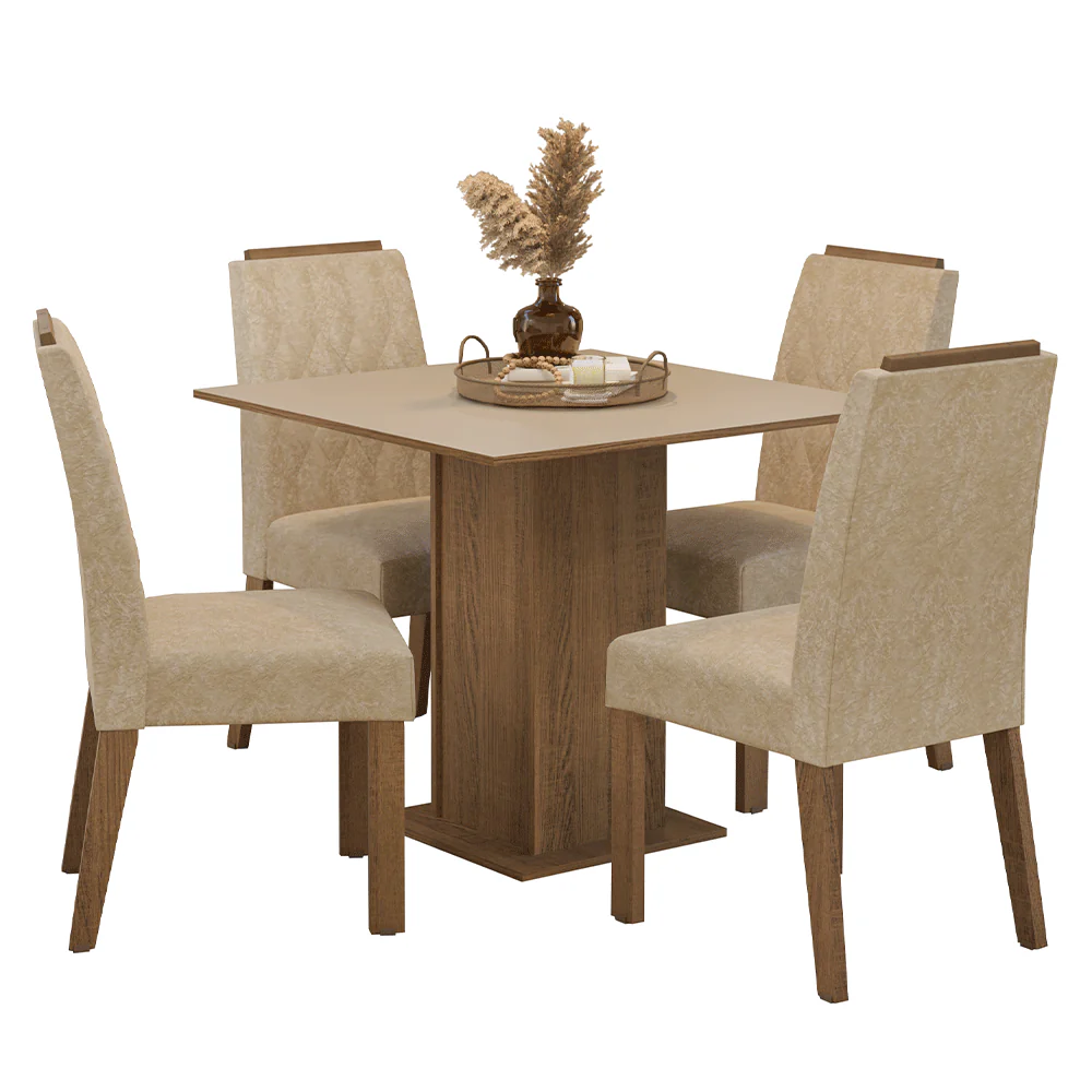 Conjunto Sala de Jantar Tampo de Madeira 4 Cadeiras Rustic/Crema/Imperial Cannes Madesa - Image 2