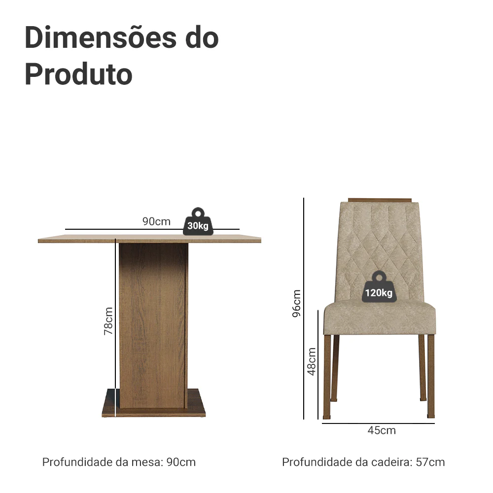 Conjunto Sala de Jantar Tampo de Madeira 4 Cadeiras Rustic/Crema/Imperial Cannes Madesa - Image 3
