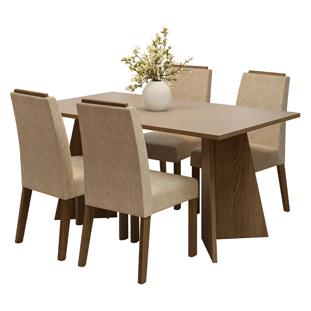 Conjunto Sala de Jantar Tampo de Madeira 4 Cadeiras Rustic/Crema/Imperial Évora Madesa - Image 2