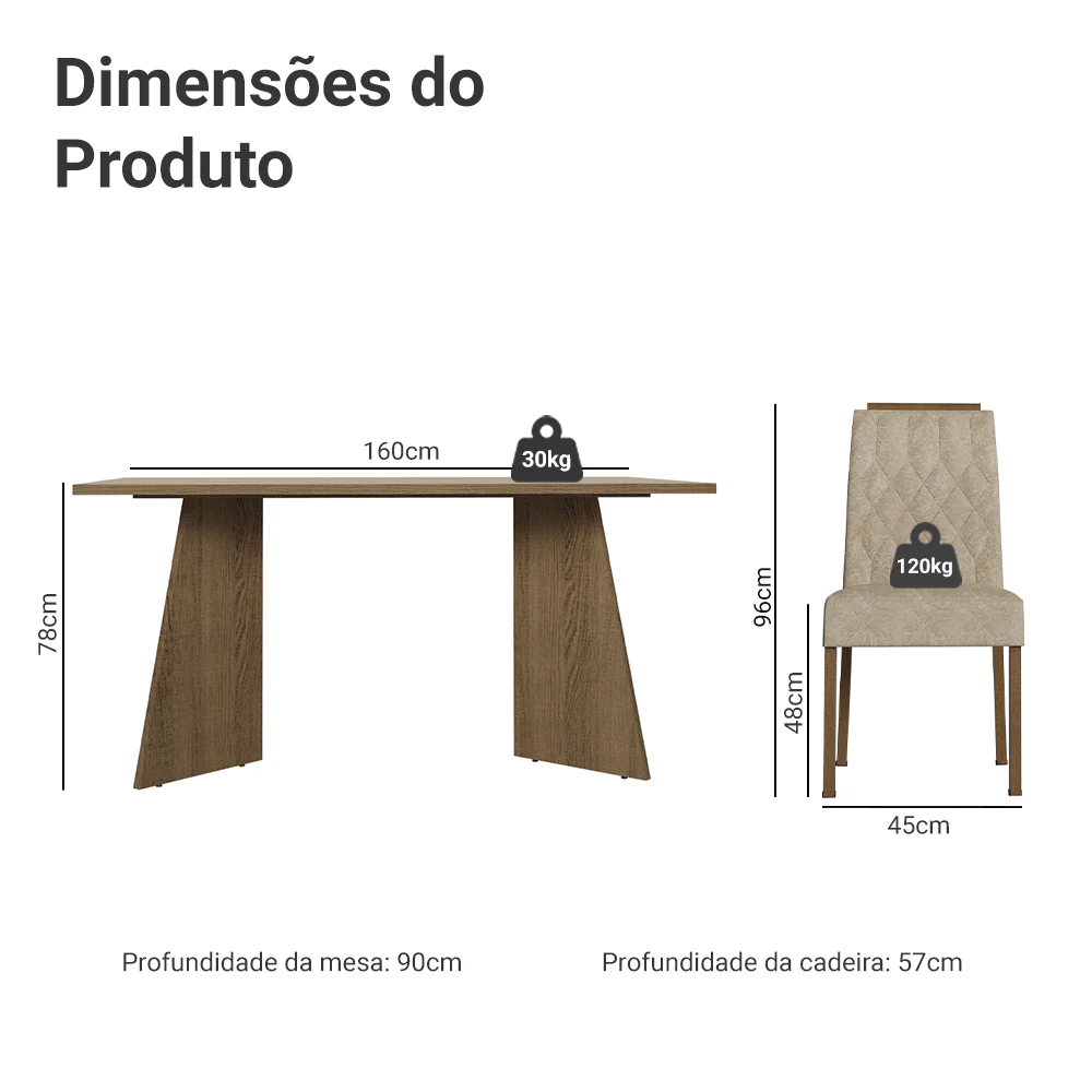 Conjunto Sala de Jantar Tampo de Madeira 4 Cadeiras Rustic/Crema/Imperial Tulum Madesa - Image 3