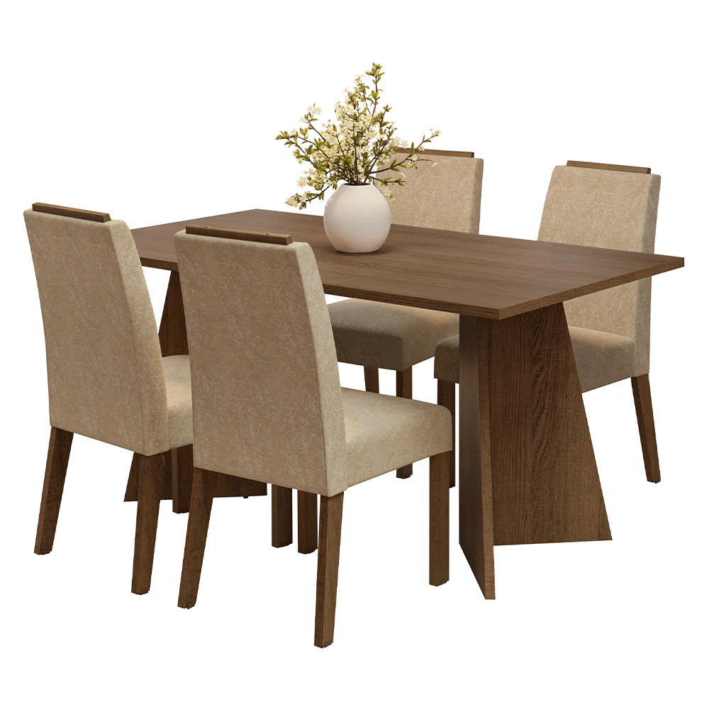 Conjunto Sala de Jantar Tampo de Madeira 4 Cadeiras Rustic/Imperial Évora Madesa - Image 2