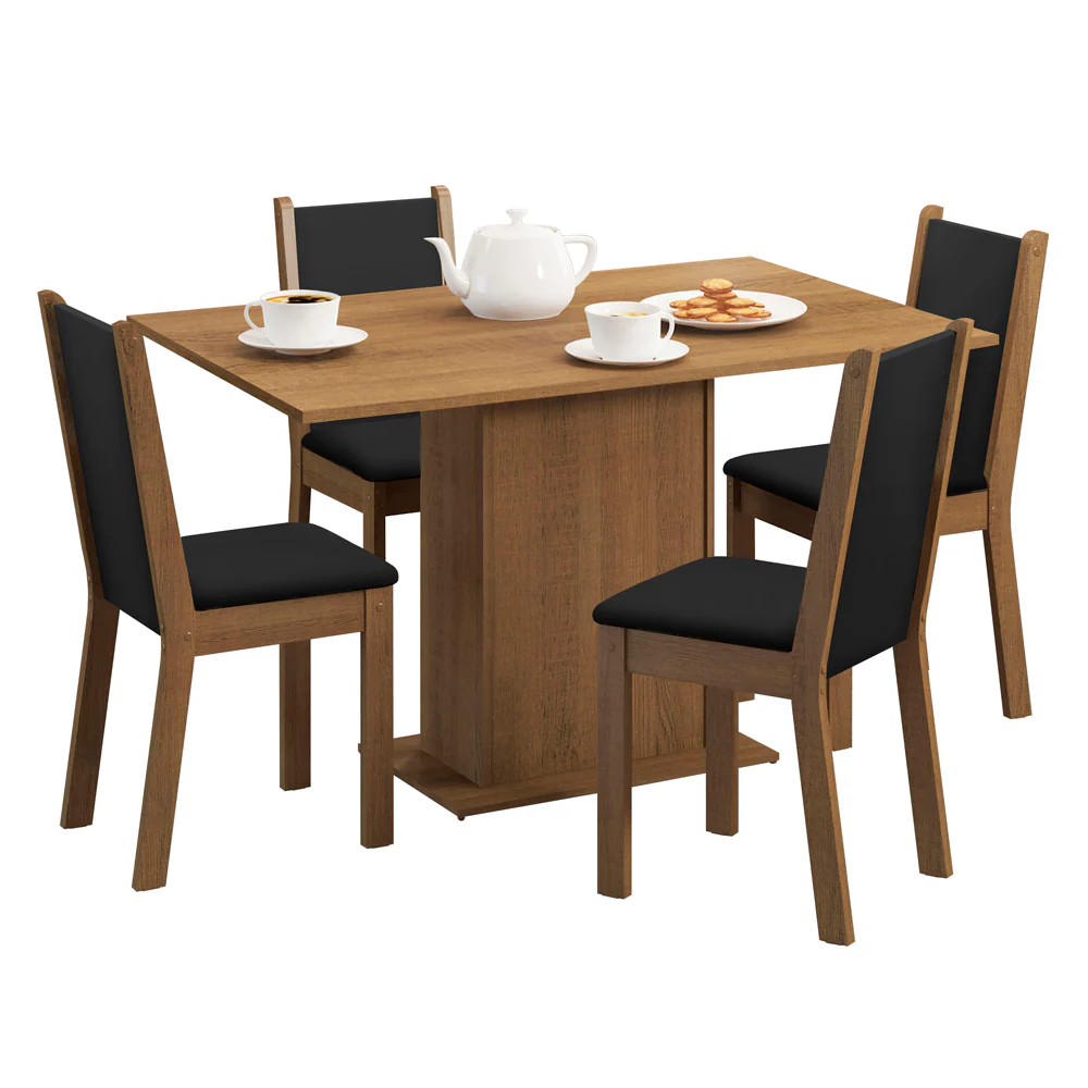 Conjunto Sala de Jantar Tampo de Madeira 4 Cadeiras Rustic/Preto Dover Madesa - Image 2