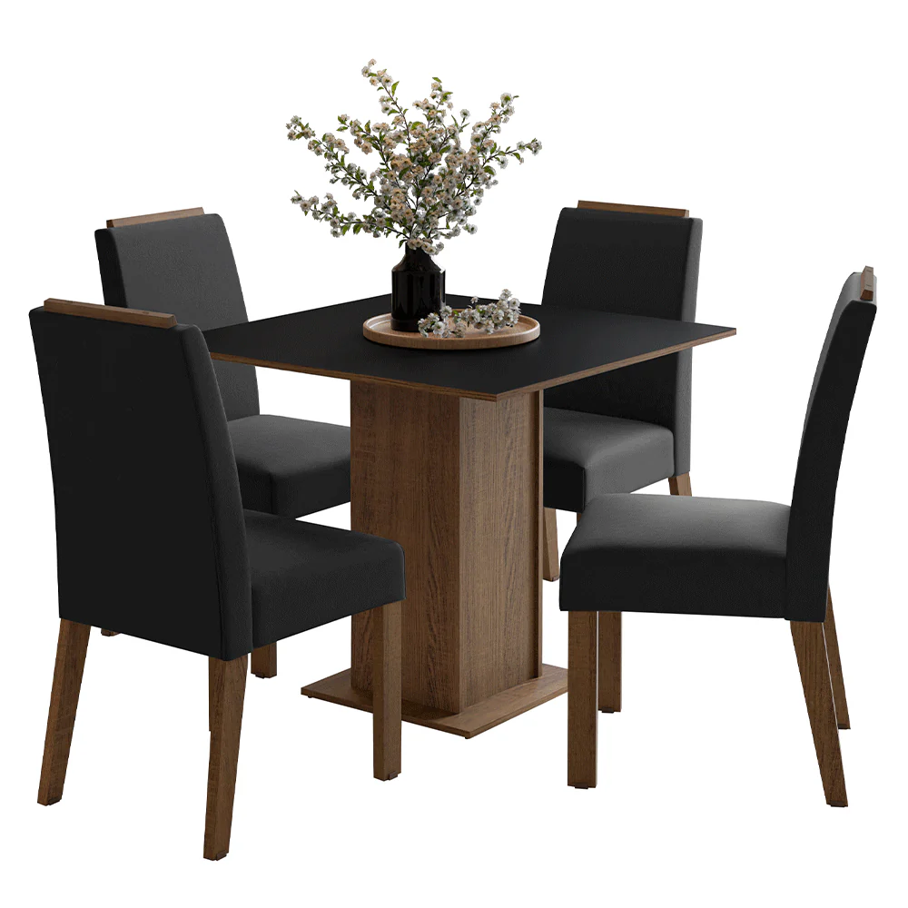 Conjunto Sala de Jantar Tampo de Madeira 4 Cadeiras Rustic/Preto/Oxford Aspen Madesa - Image 2