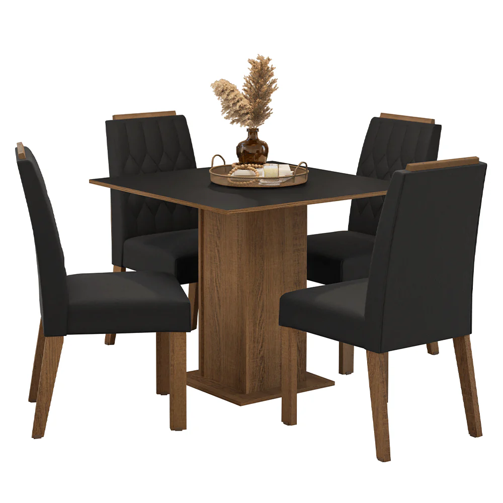 Conjunto Sala de Jantar Tampo de Madeira 4 Cadeiras Rustic/Preto/Oxford Cannes Madesa - Image 2