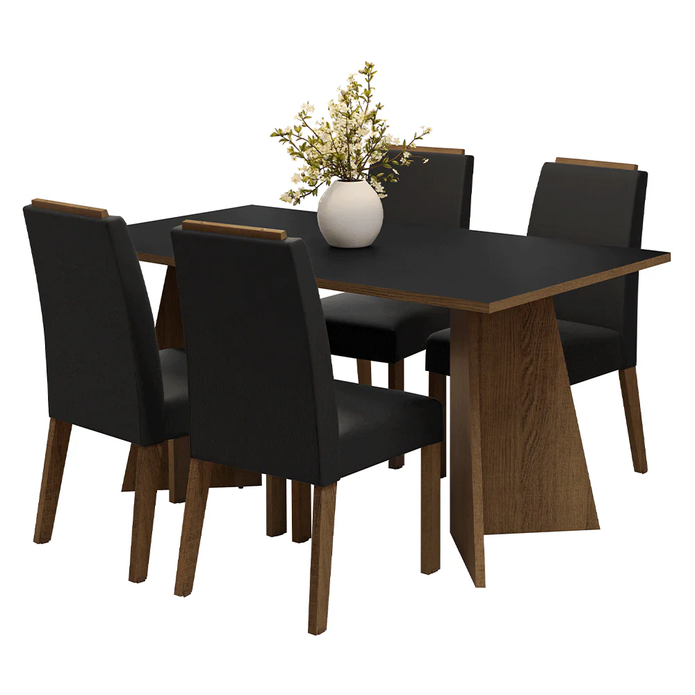 Conjunto Sala de Jantar Tampo de Madeira 4 Cadeiras Rustic/Preto/Oxford Évora Madesa - Image 2