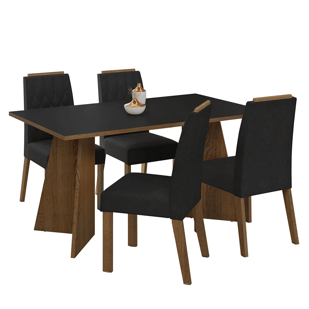 Conjunto Sala de Jantar Tampo de Madeira 4 Cadeiras Rustic/Preto/Oxford Tulum Madesa - Image 2